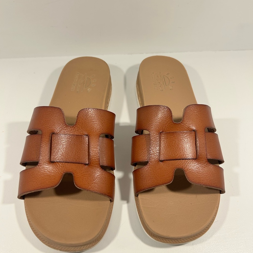 BOBS Skechers Slide Sandals Womens Size 7 Cognac Brown Cutout Comfort Slides - Picture 2 of 11